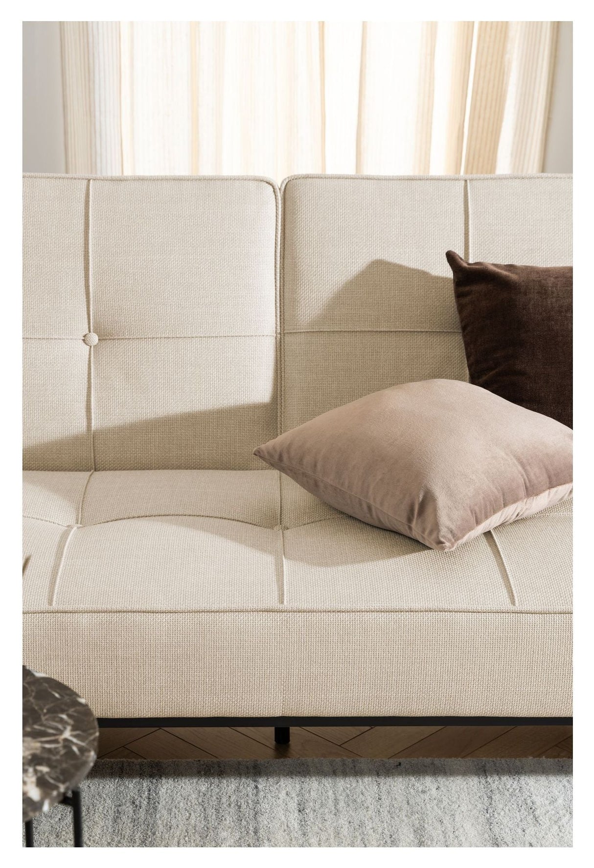 Perugia sofa seng, beige stoff, 198x95x87