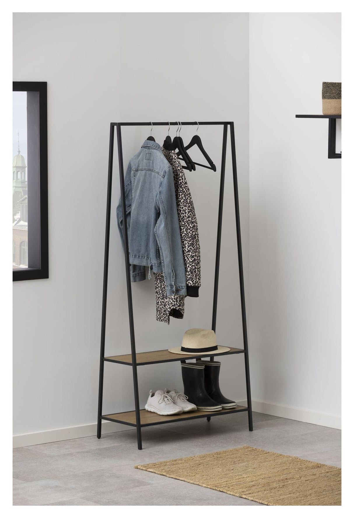 Seaford Clothes Rack med hyller, black metal, 77x37x165