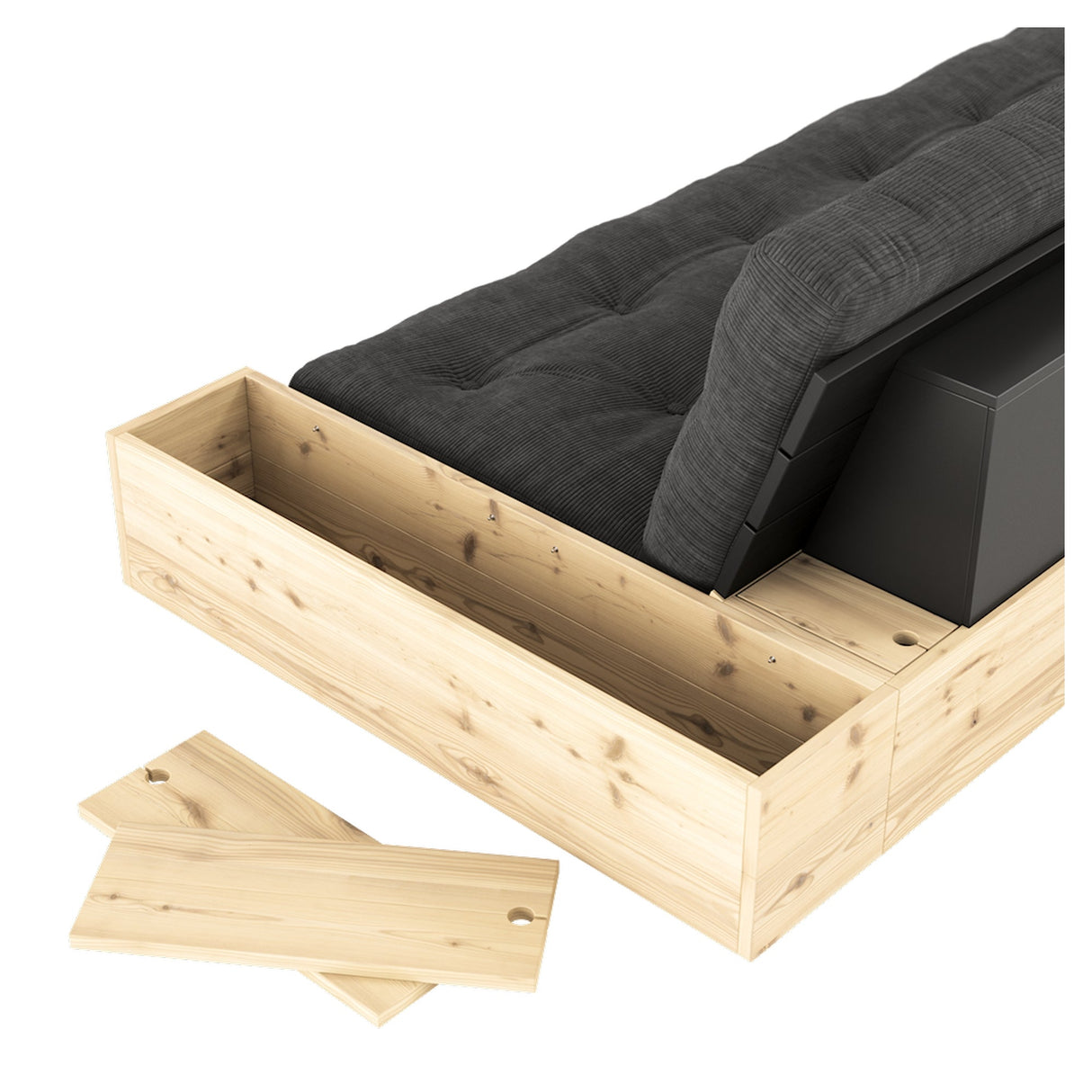 Base sofa seng med sidekasser, trekull/natur