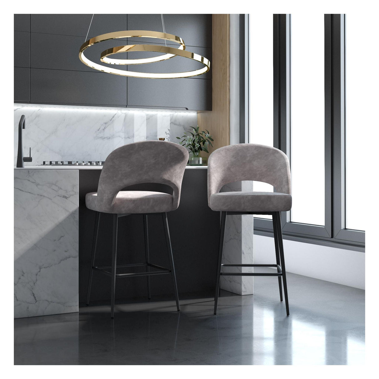 Alexi Barstool, Light Grey Velvet