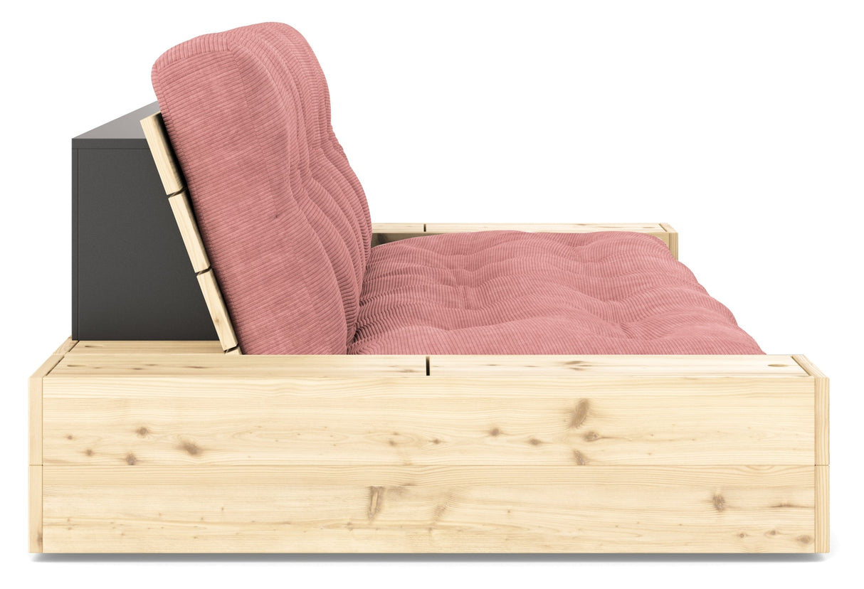 Basesofa med sidekasser, sorbet rosa/natur