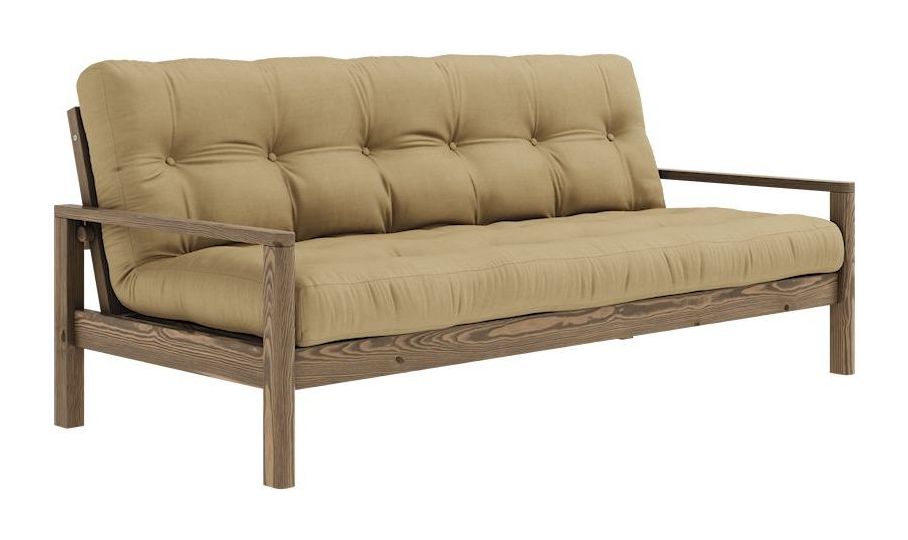 Knottesofa, brun lakkert furu, hvete beige