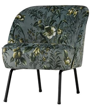 Vogue Lounge Chair Velour - Grå blomsterutskrift