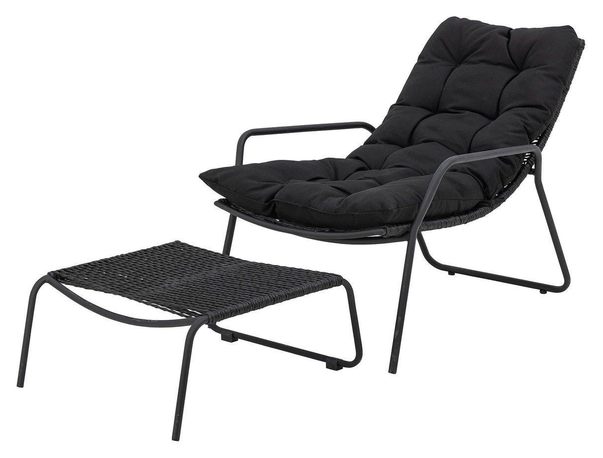 Bloomingville Boel Deckchair med fotskammel, svart, metall