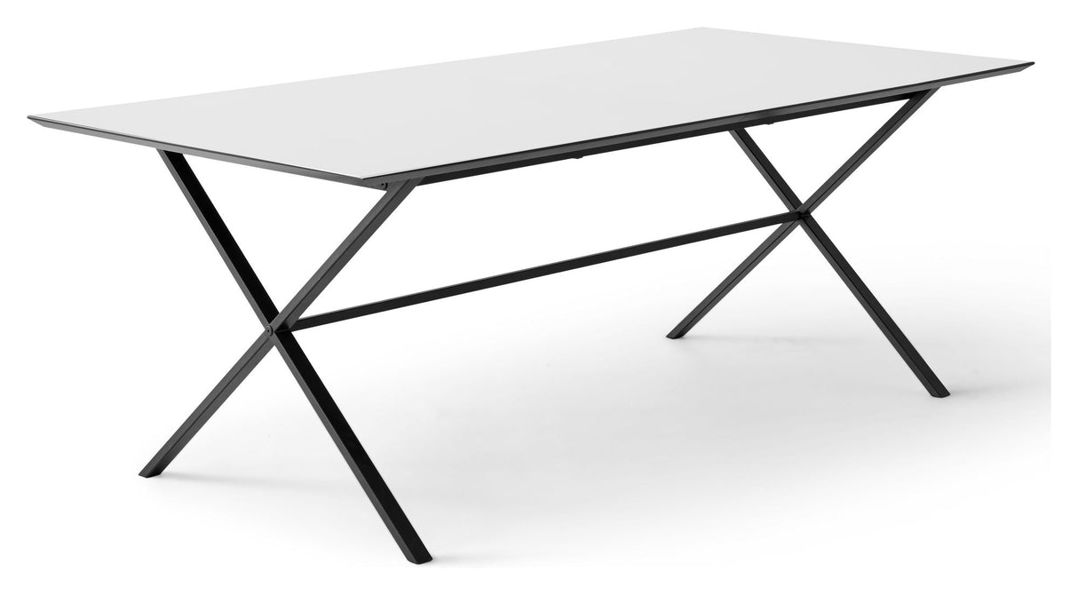 Meza Square Dining Table 210x100 m. Kryssramme, hvitt laminat