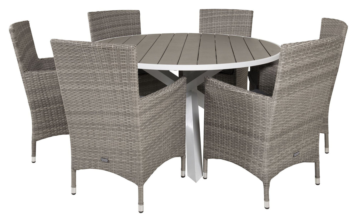 Parma, Garden Table Ø140, White Alu /Grey Aintwood