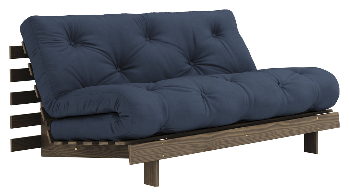 Røtter 160 sofa seng, brun lakkert furu, marine