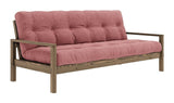 Knottesofa, brun lakkert furu, sorbet rosa fløyel