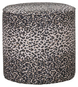 Megan Round Pouf w. Panther Print, 46xø46cm