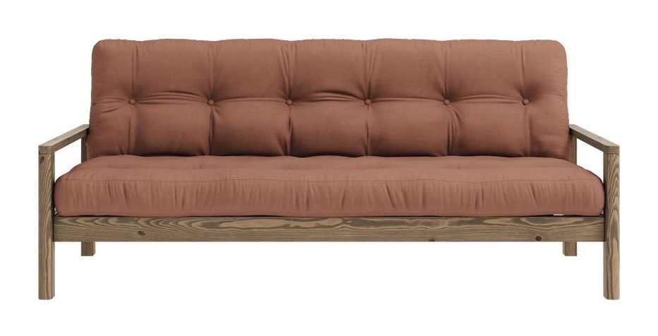 Knottesofa, brun lakkert furu, leirbrun