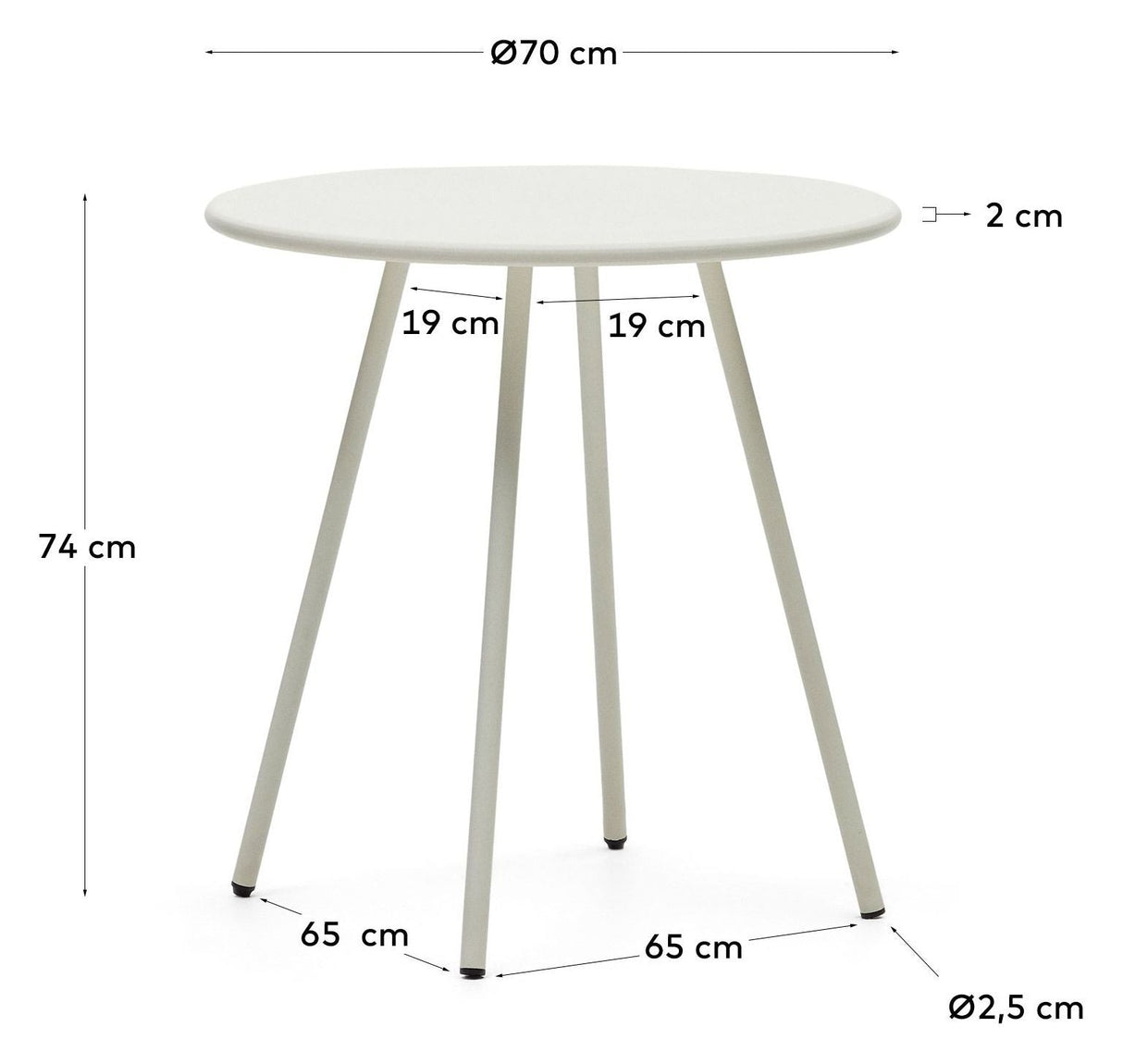 Montjoi Round Garden Table, White, Ø70