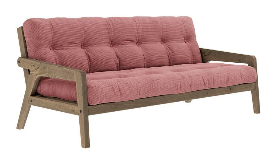 Grip sofabed, brun lakkert furu, sorbet rosa fløyel