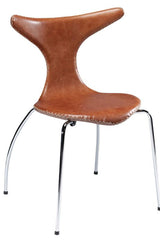 Dolphin Dining Chair, Brown Leather/Chrome