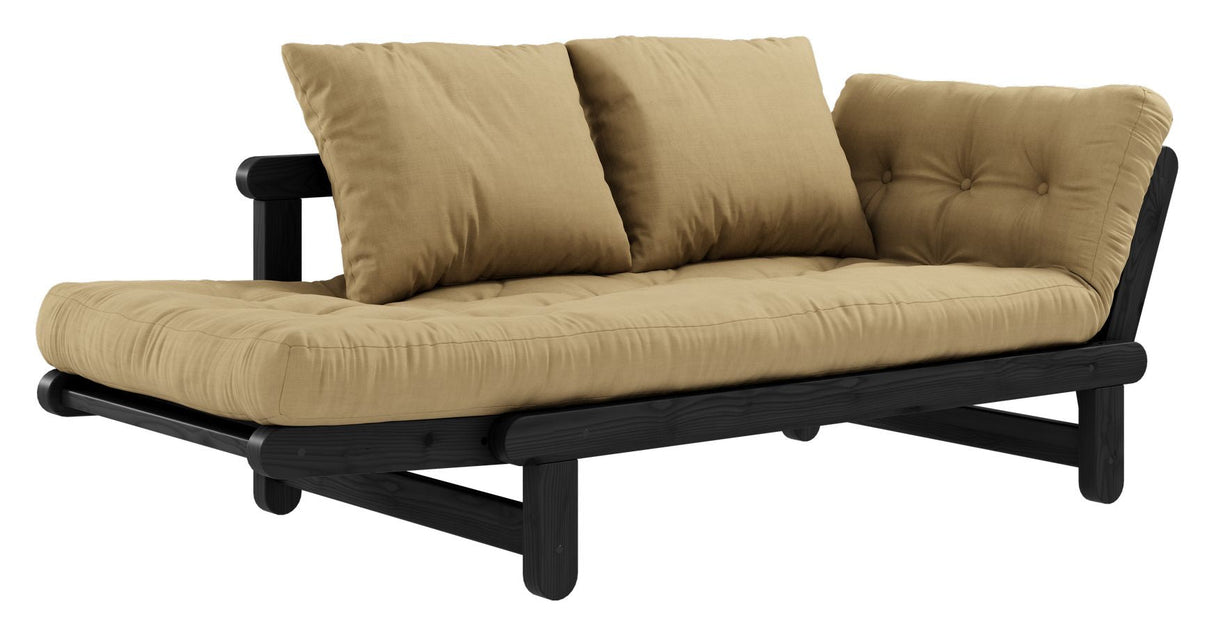 Pisk sofa -seng, svart lakkert, furu/hvete beige