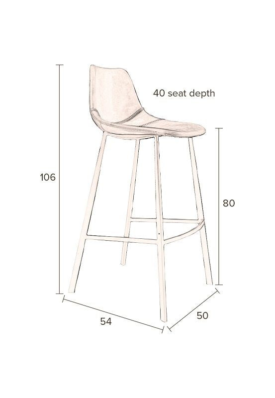 Dutchbone Franky Barstool, grå fløyel