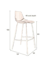 Dutchbone Franky Barstool, Orange Velvet