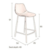 Dutchbone Franky Bar Stool, Gray Velvet, SH: 65cm