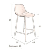 Dutchbone Franky Bar Stool, Old Pink Velvet, SH: 65cm