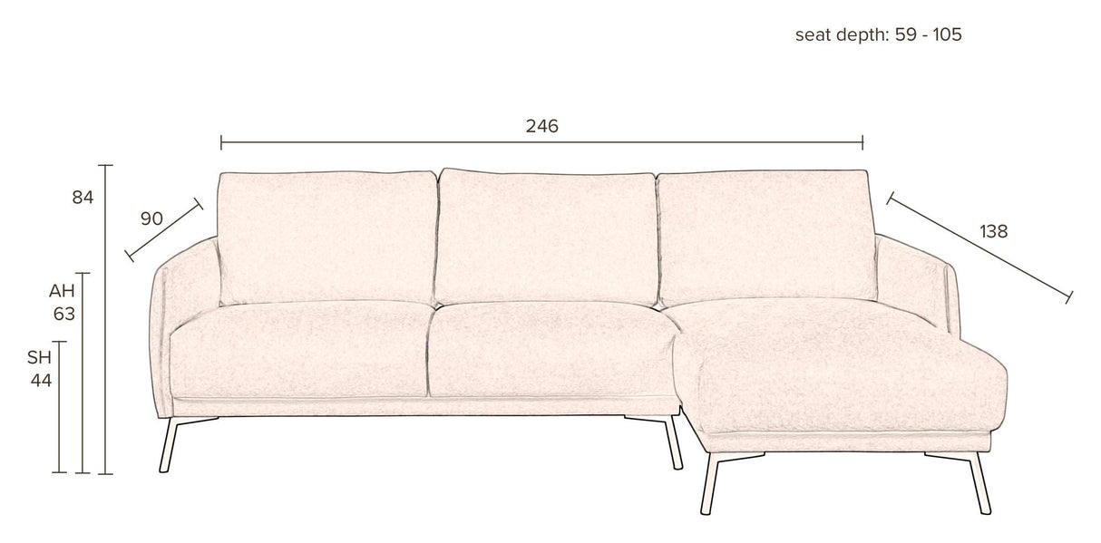 Harper sofa med høyre vender sjesel, beige