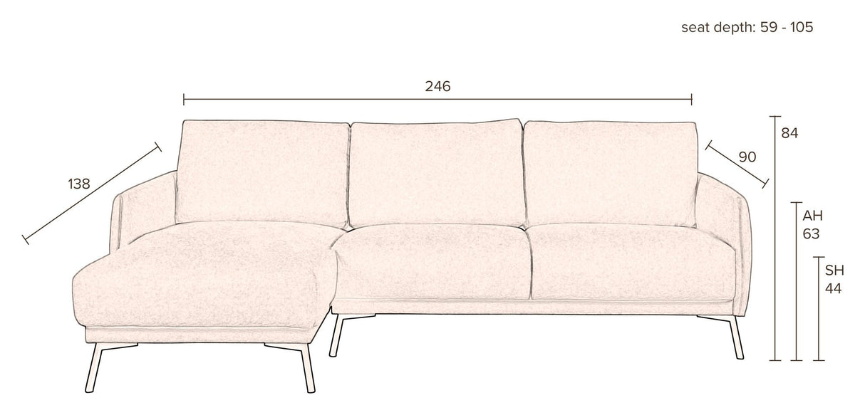 Harper sofa med venstre venstre sjeselong, beige