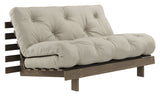 Røtter 140 sofa seng, brun lakkert furu, lin