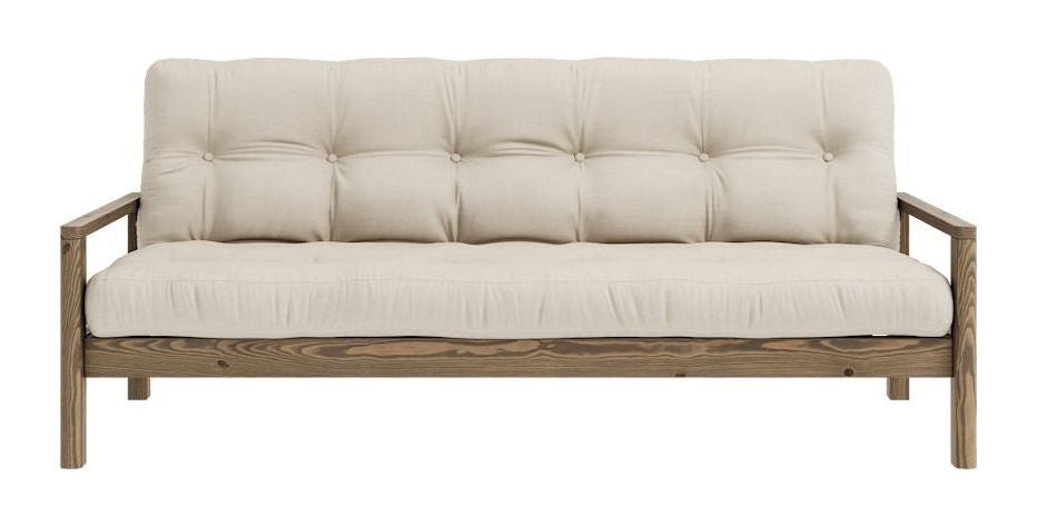 Knottesofa, brun lakkert furu, beige