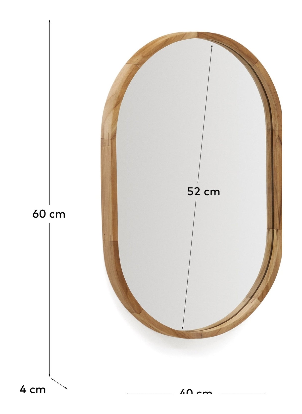 Magda Mirror, Solid Teak, Ø40x60