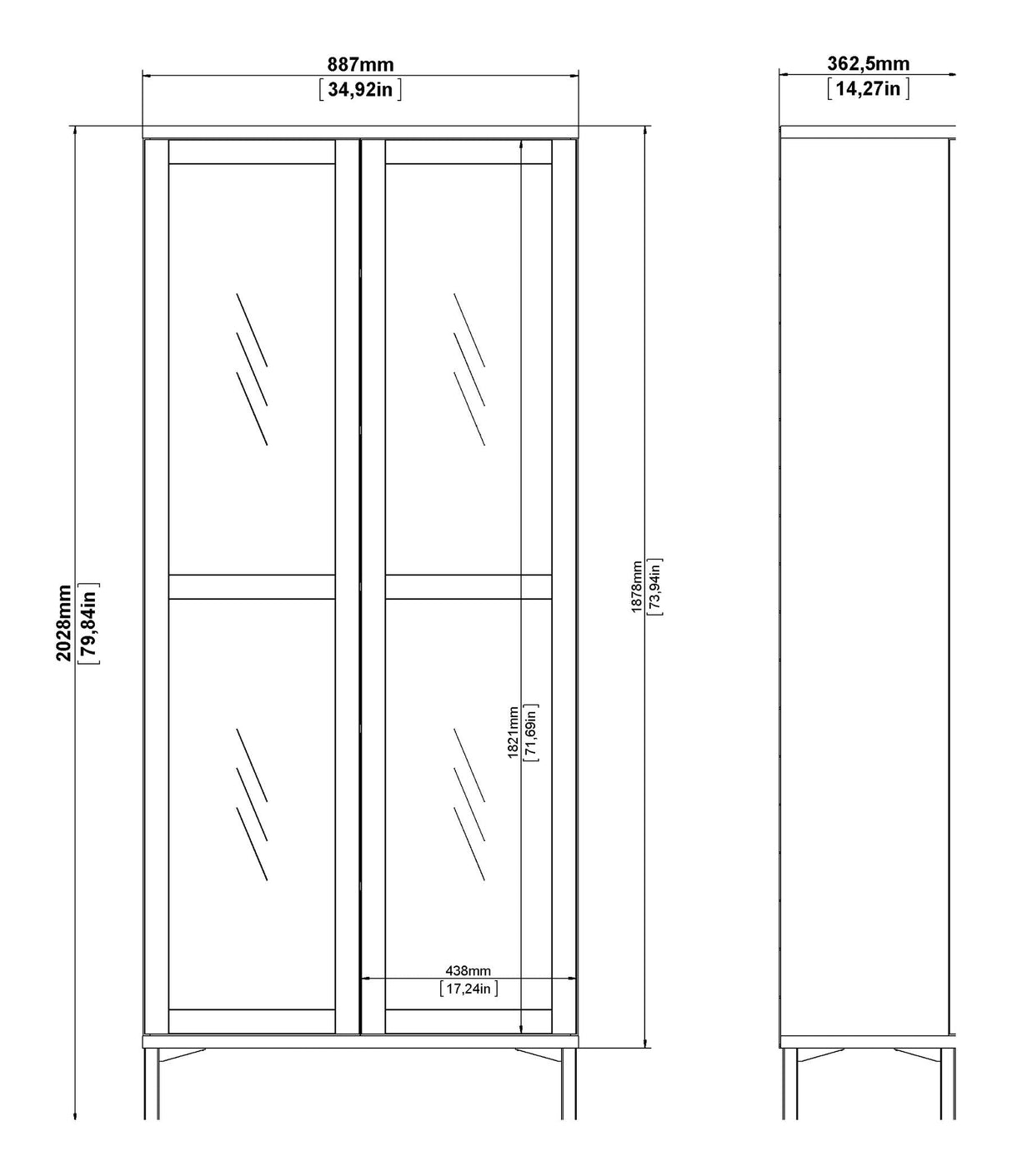 Roomers Vitrine skap med 2 dører - Hvit/Eik struktur 