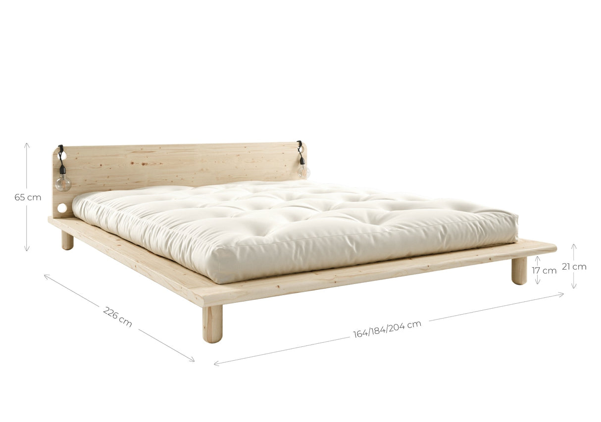 Peek Bed -ramme m/lamper, lett tre, 200x140