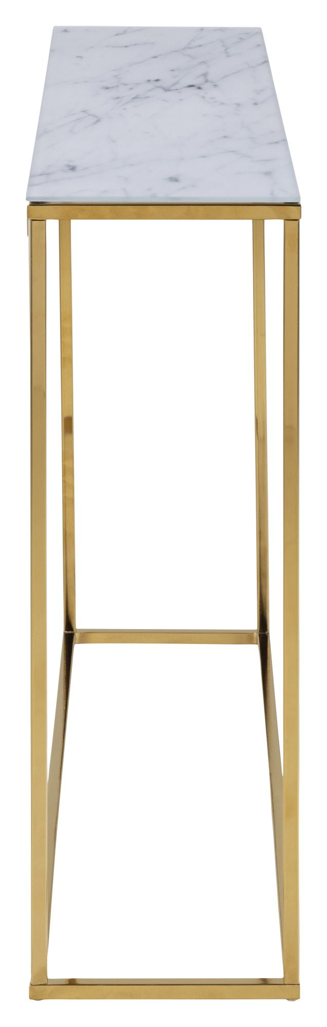 Filippa Console Table, Glass Frosted White Marble Print/Golden Chrome