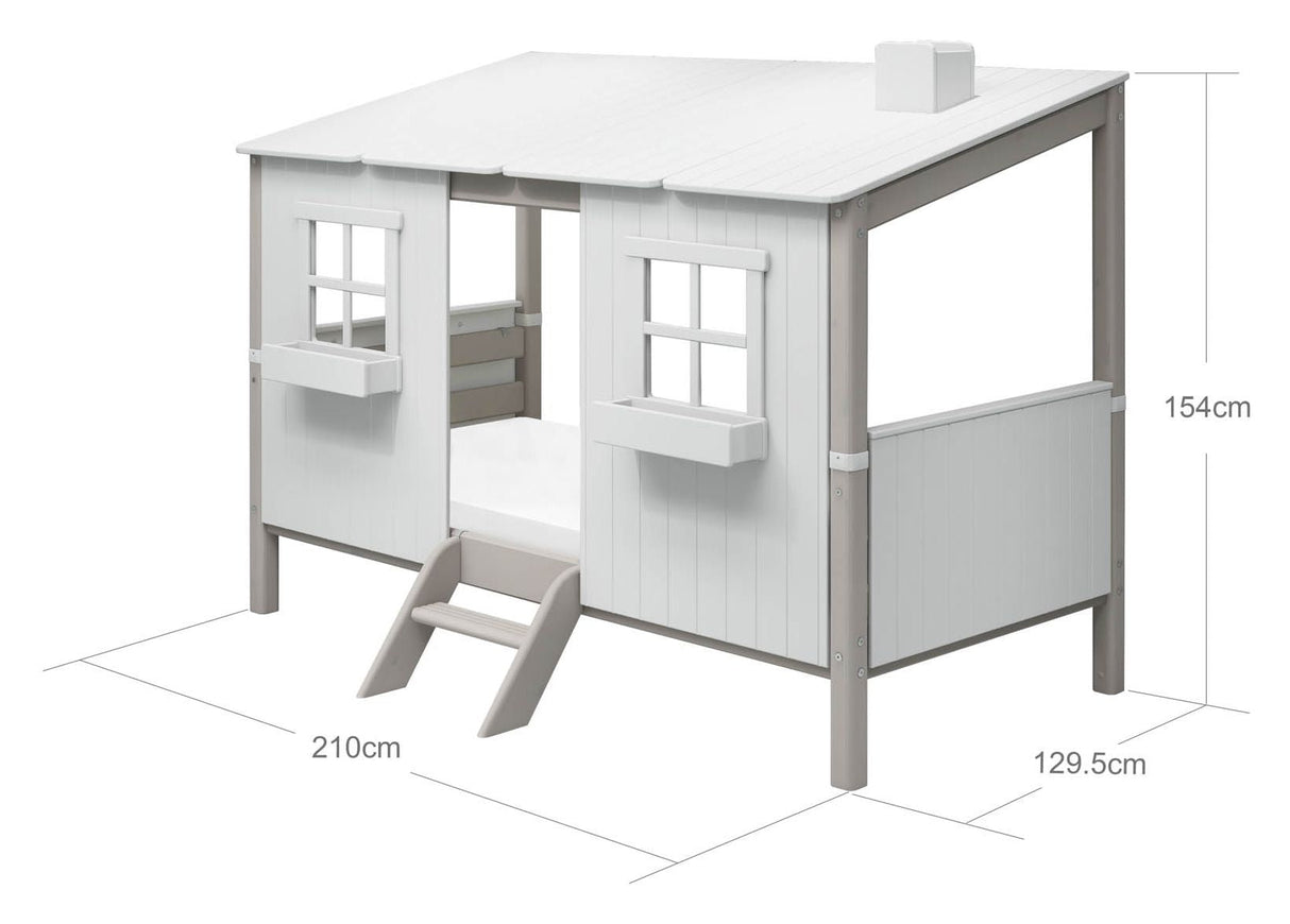 Klassisk barneseng w. House 90x200, hvit/grå