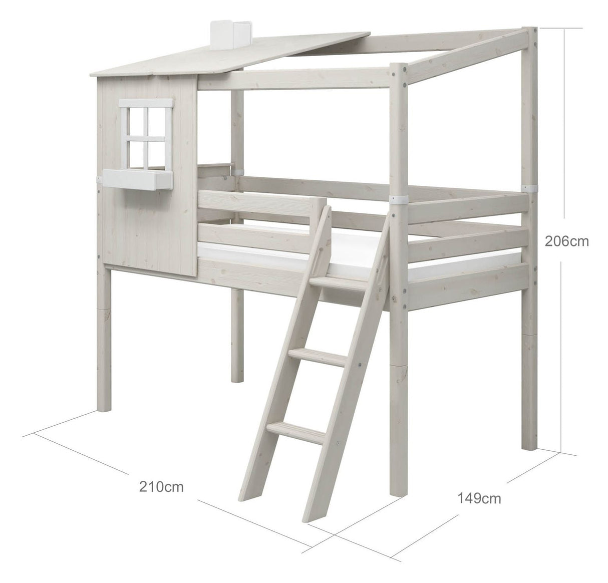 Klassisk medium seng w. 1/2 hus, hvit, 90x200