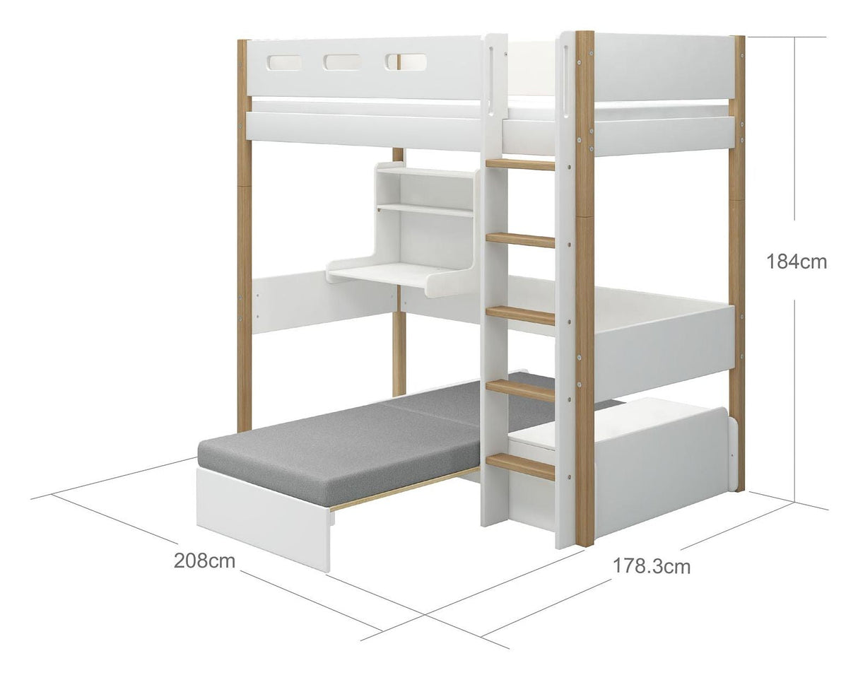 Flexa Nor Casa High Bed White, w. Rett stige 90x200