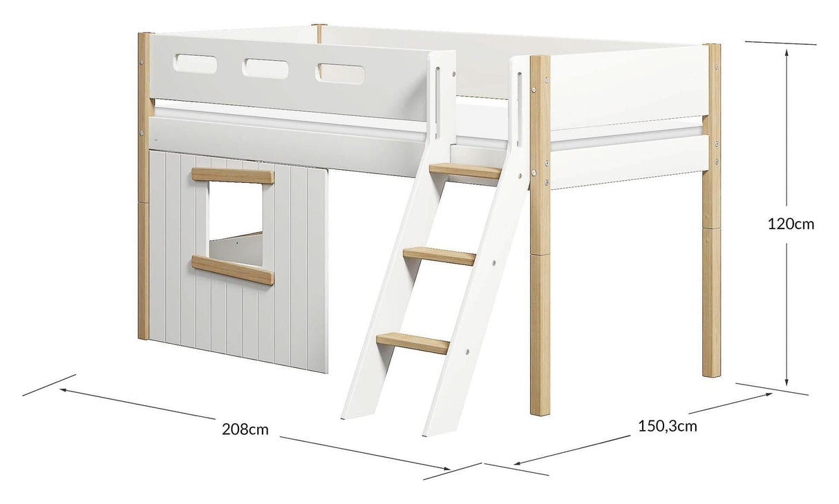 Heller ikke halvhøy seng, hvit/eik, 90x200