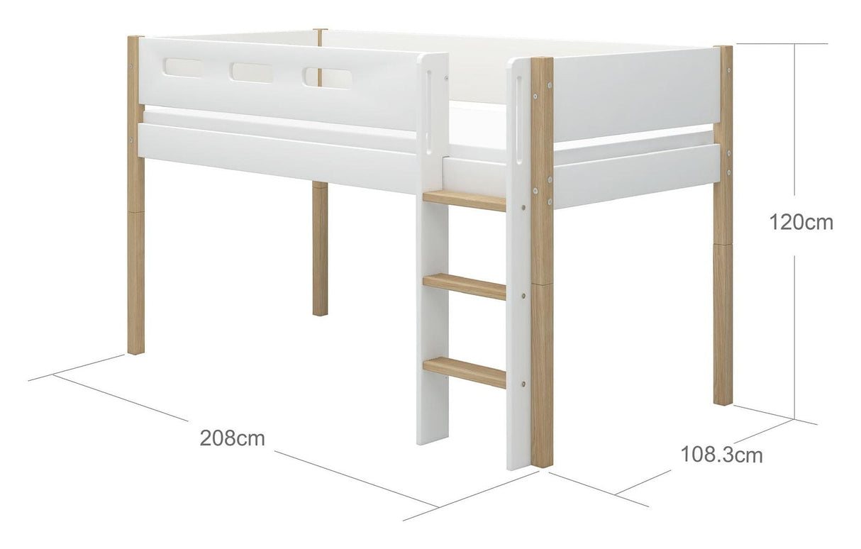 Flexa Nor Half High Bed White 90x200 moh. eikbein, rett stige