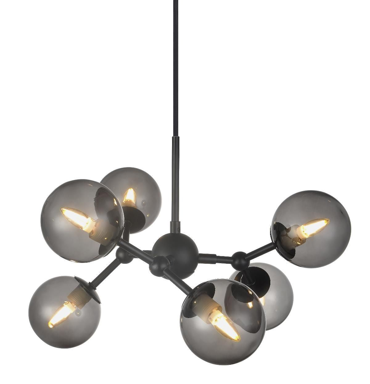 Halo Design Atom Chandelier Black/Smoke Glass