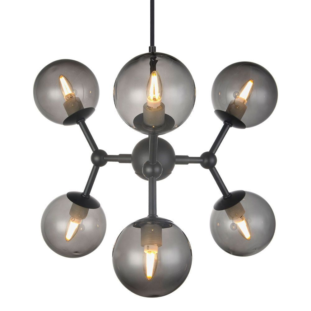 Halo Design Atom Chandelier Black/Smoke Glass