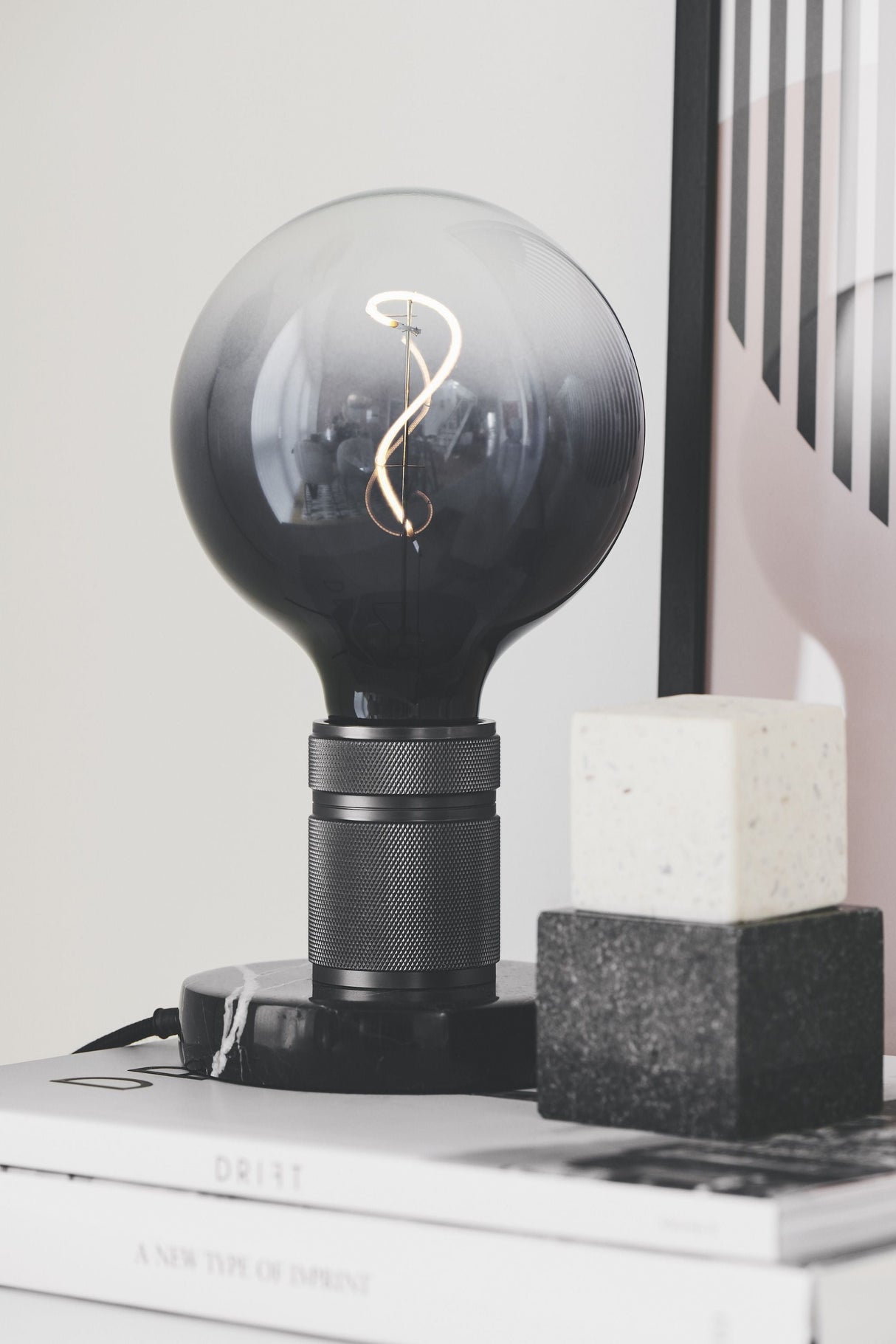 Halo Design Halo Table Lamp, Gun-Black, Marble Foot