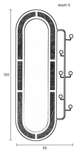 homii aida speil med kroker, 120x55, svart/natur