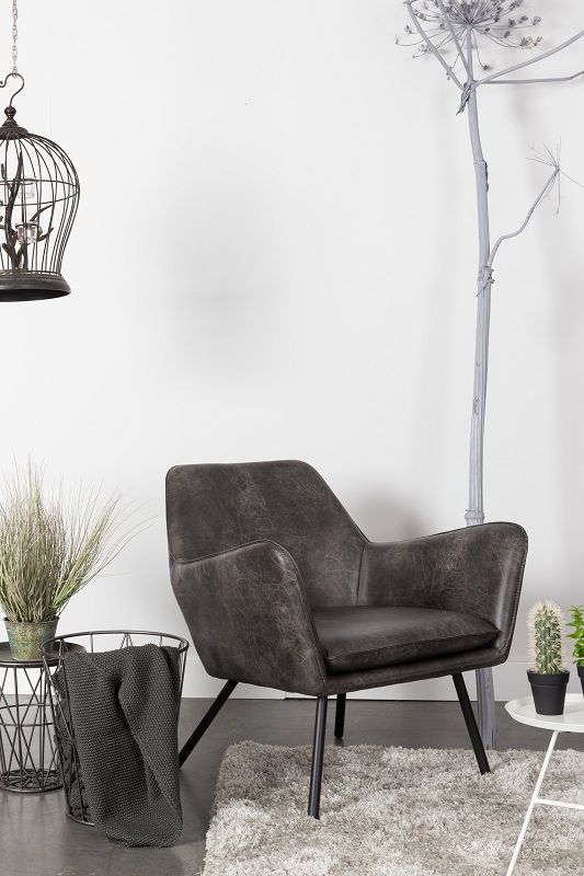 Homii Bon Lounge Chair, Dark Grey Leatherette