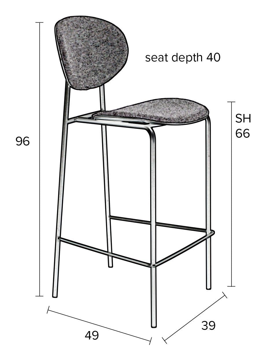 Homii Donny Bar Stool, Gray, SH: 66cm