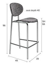 Homii Donny Bar Stool, Gray, SH: 66cm