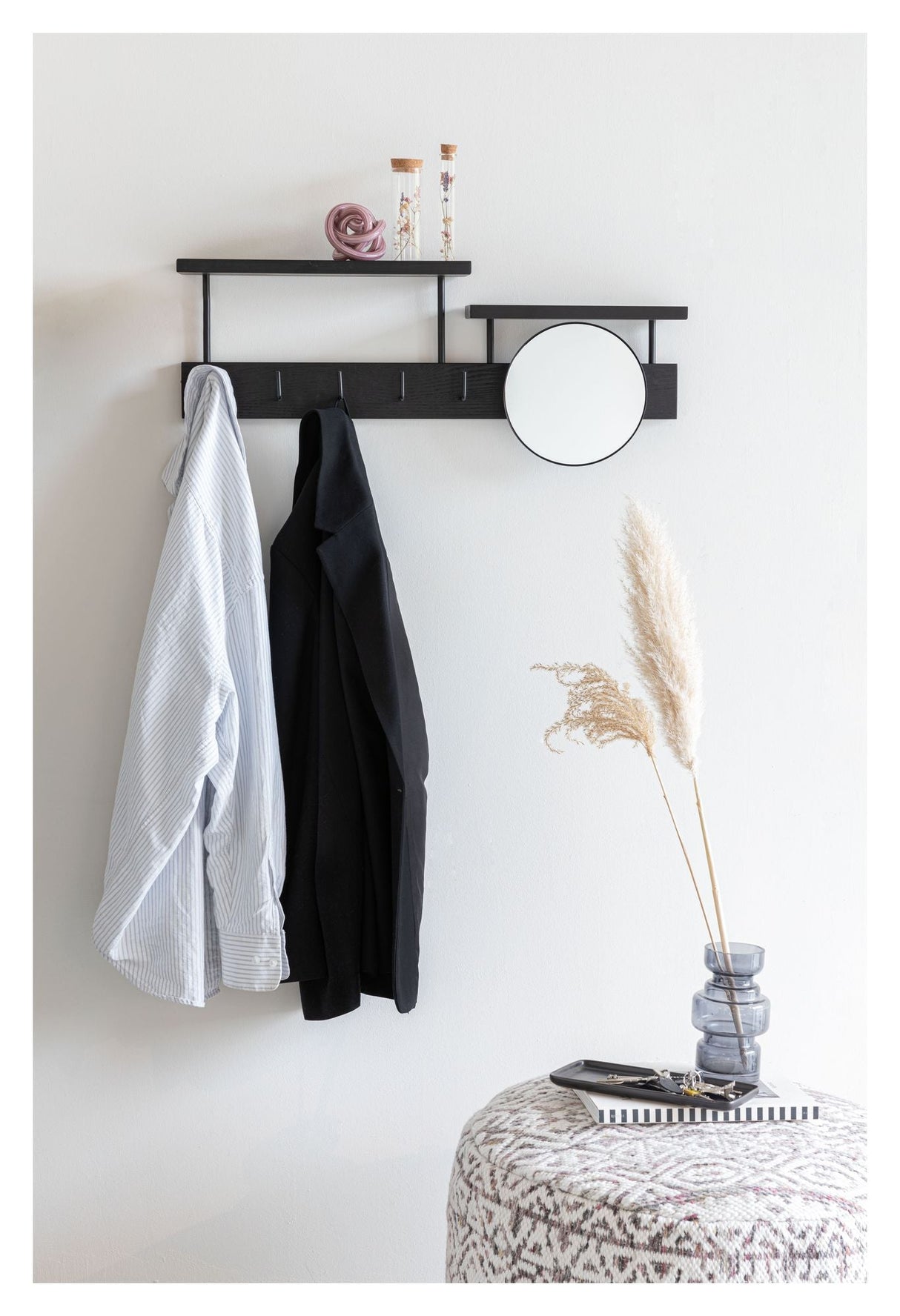 Homii Joben Mirror with Coat Rack, 70x27, Black