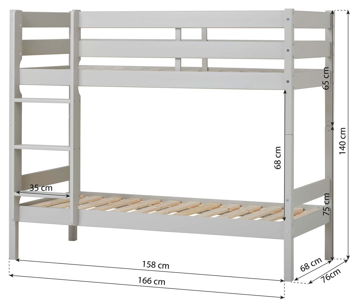 ECO Comfort køyeseng inkl. spaltebunn 70x160 cm, Dove Grey 