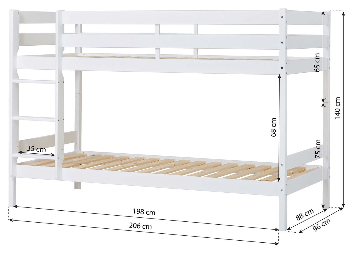 Eco Comfort køyeseng inkl. Lamellabase 90x200 cm, hvit