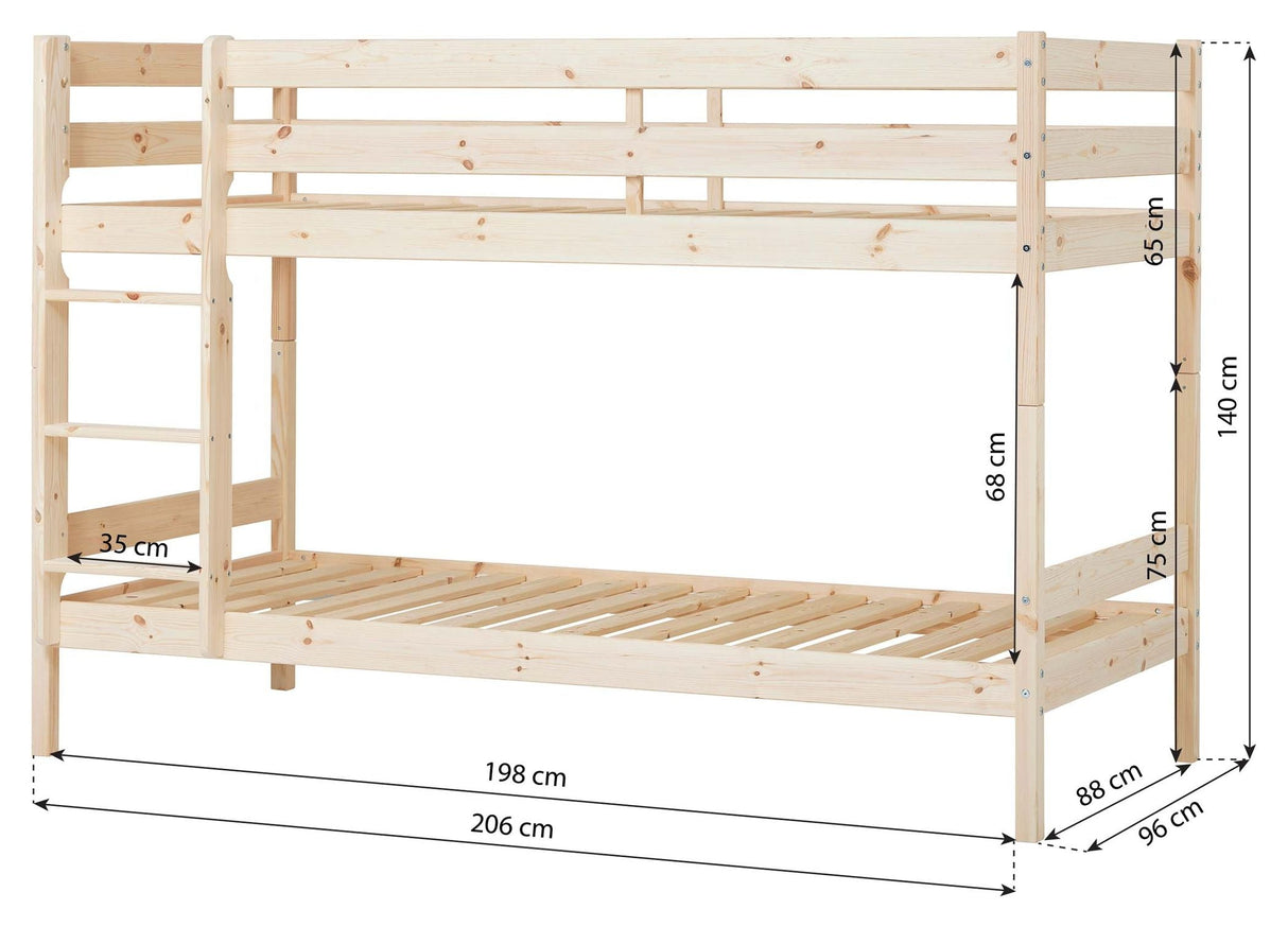 ECO Comfort køyeseng inkl. Lamellbunn 90x200 cm, Nature 