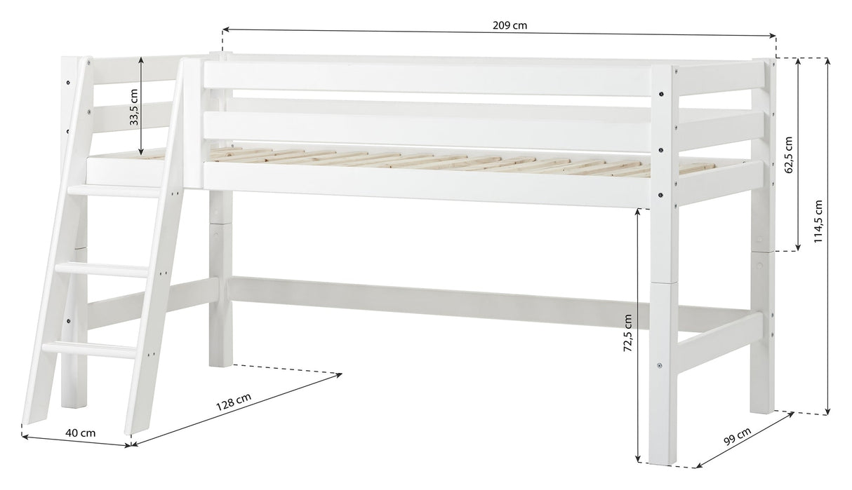 Eco luksuriøs halvhøy seng med stige 90x200, hvit