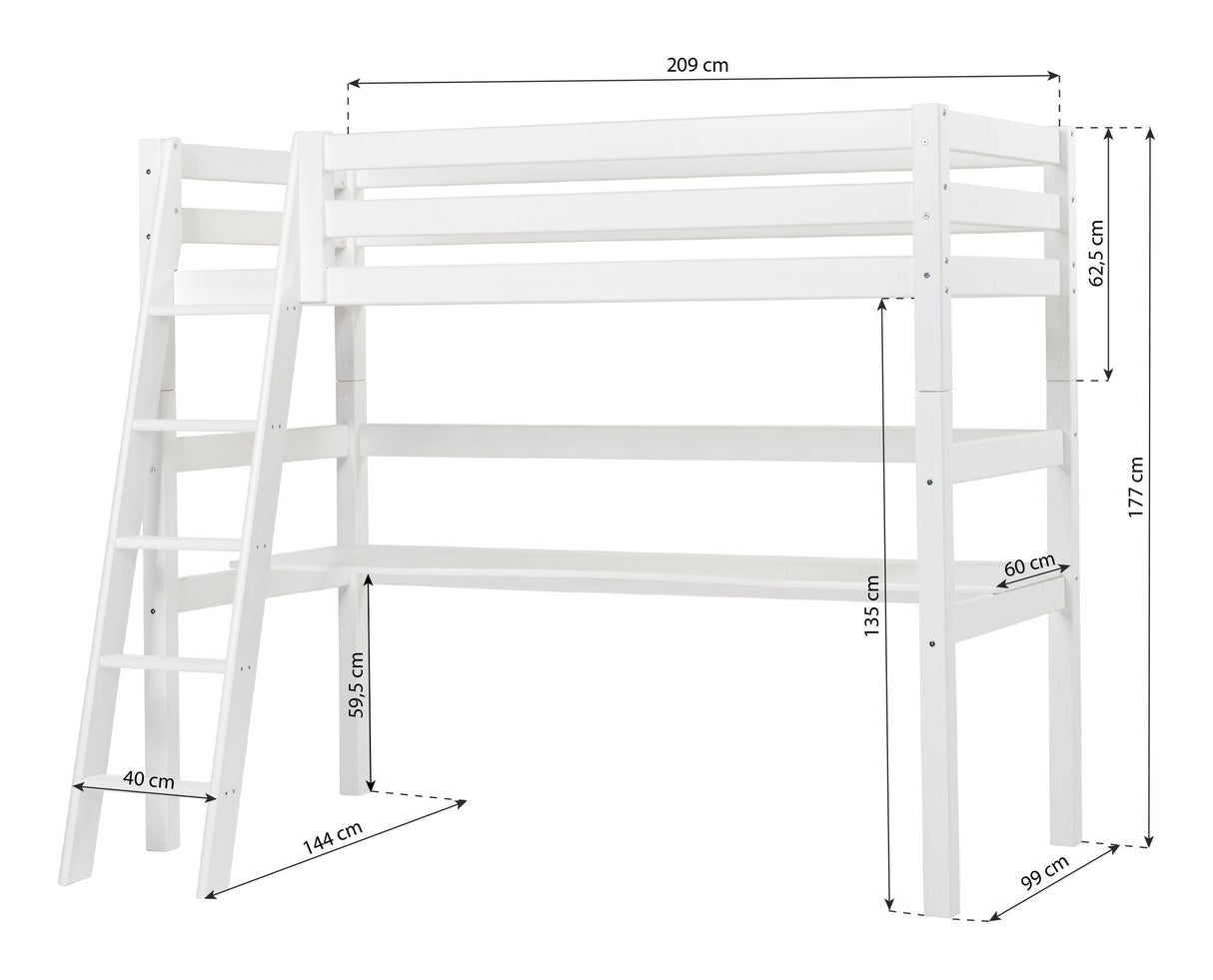 Eco Luxury High Bed with Ladder and Table Top 90x200