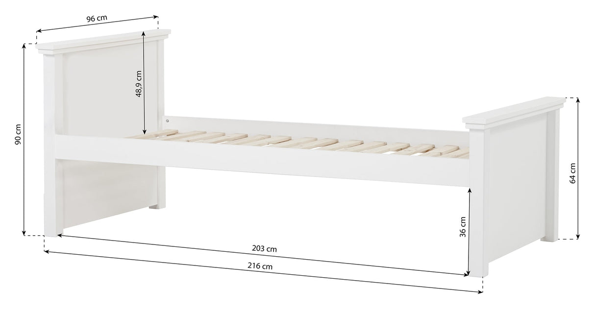 Maja Deluxe Junior Bed, 1 høy og 1 lav gavl, 90x200cm, hvit