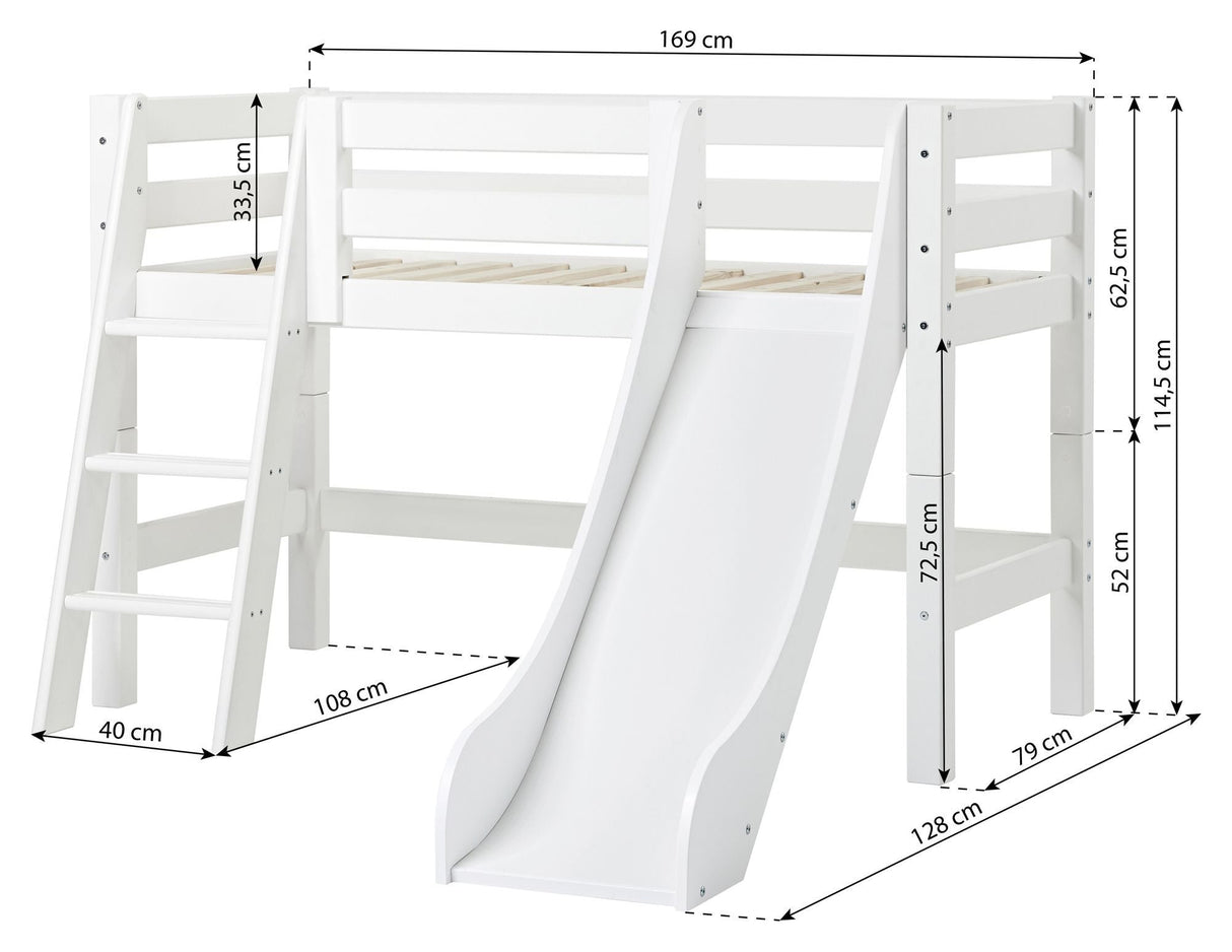 Eco luksuriøs halvhøy seng med stige, lysbilde og gardin 70x160